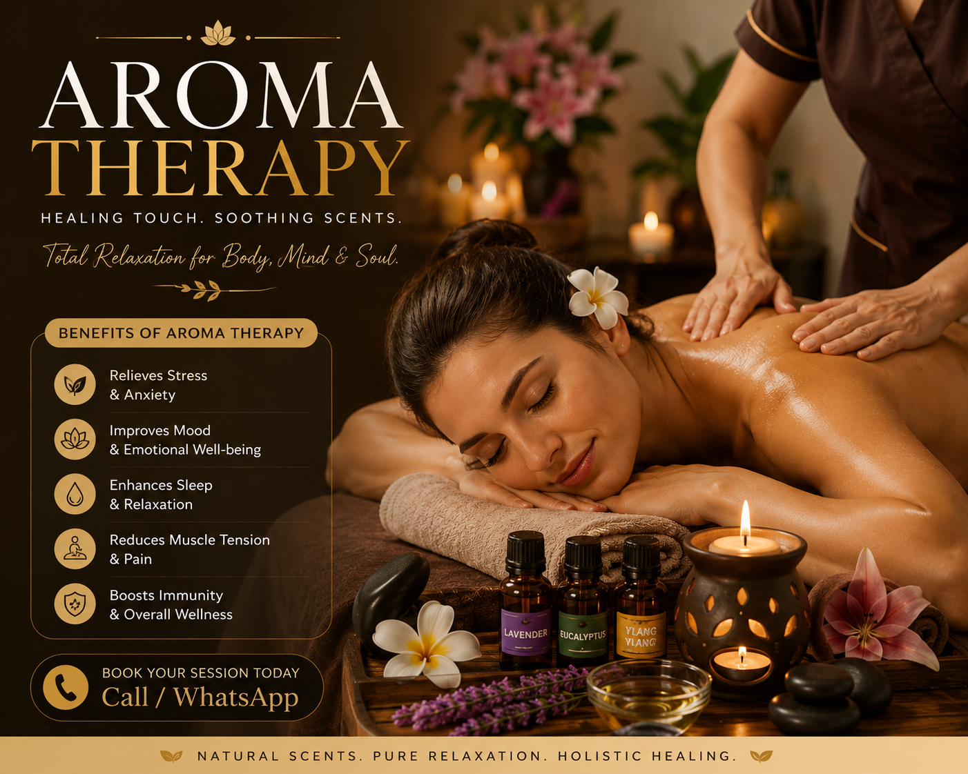 Aromatherapy spa setup with essential oils